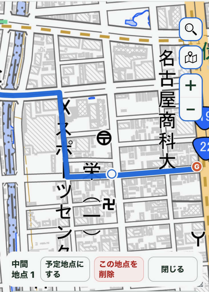 画像：編集ポイントのメニューから予定地点にする