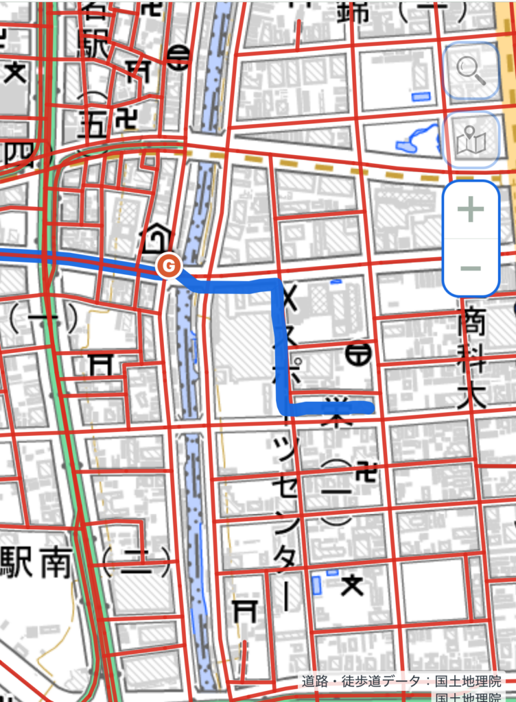 画像：道ピタで道をなぞっている状態
